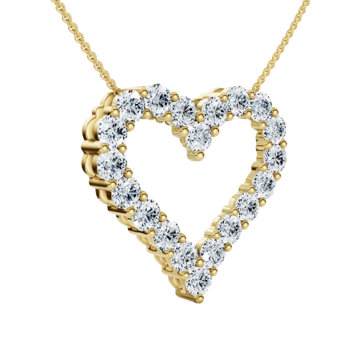 2Ct Diamond Heart Pendant 10k Gold Lab Grown 7/8" Tall Necklace