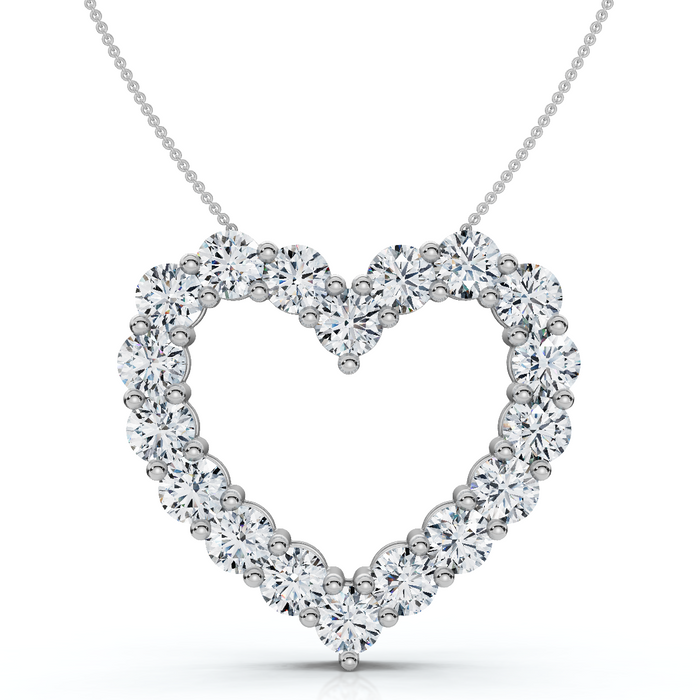 5Ct Diamond Heart Pendant 14k Gold Lab Grown 1 1/5" Tall 18" Necklace