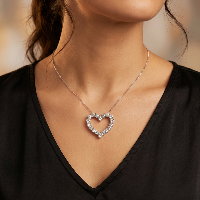 5Ct Diamond Heart Pendant 14k Gold Lab Grown 1 1/5" Tall 18" Necklace