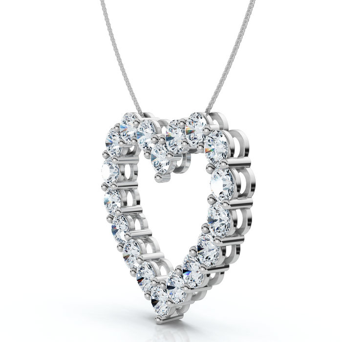 5Ct Diamond Heart Pendant 14k Gold Lab Grown 1 1/5" Tall 18" Necklace