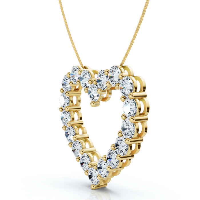 5Ct Diamond Heart Pendant 14k Gold Lab Grown 1 1/5" Tall 18" Necklace