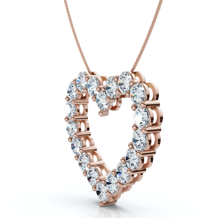 5Ct Diamond Heart Pendant 14k Gold Lab Grown 1 1/5" Tall 18" Necklace