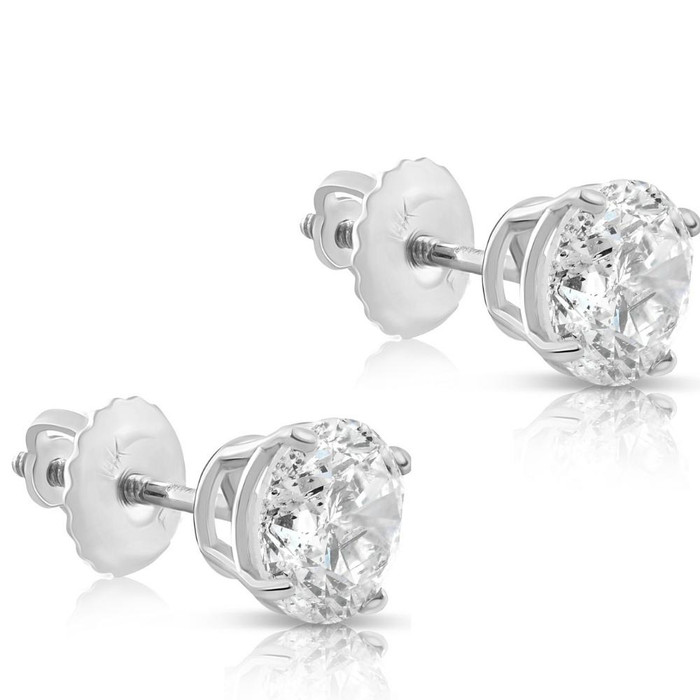 3 CT Round Lab Grown Diamond Screw Back Studs 14K White Gold