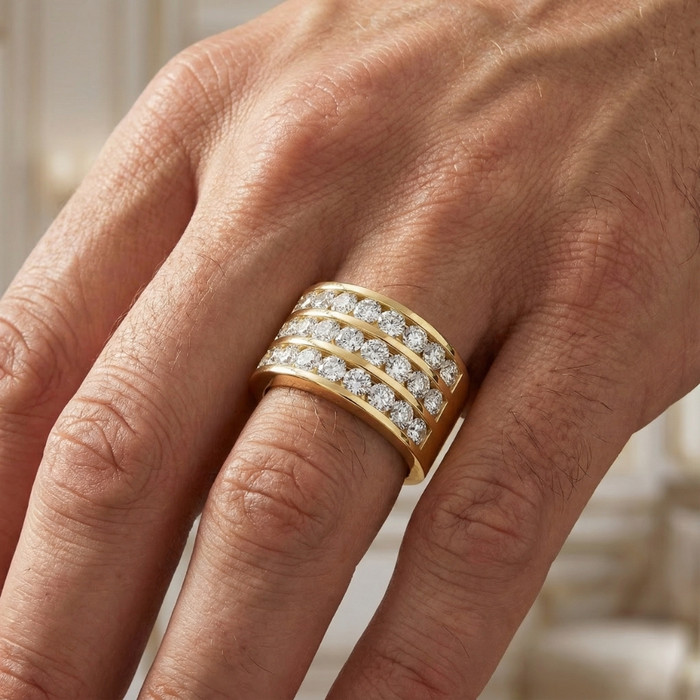 Men's 2.70Ct Diamond Anniversary Wedding Ring Gold Lab Grown