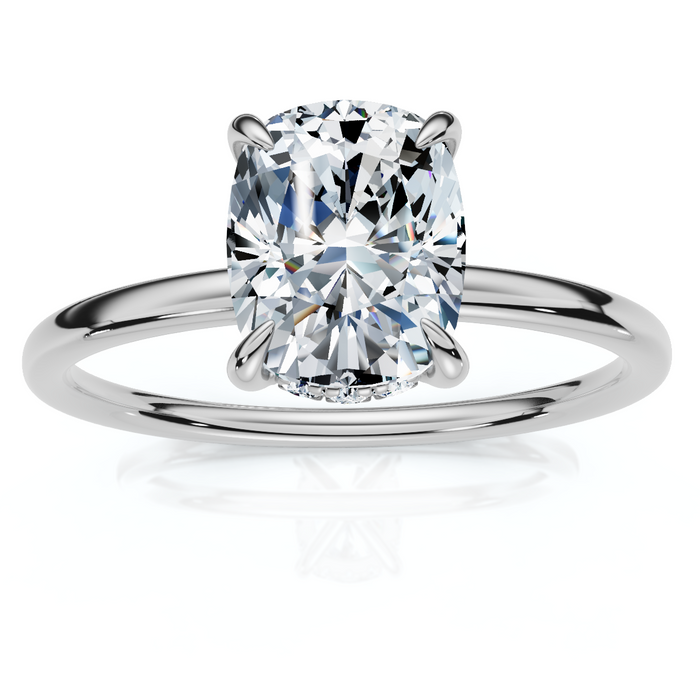 Certified 2Ct Cushion Hidden Halo Diamond Engagement Ring 14k Gold Lab Grown