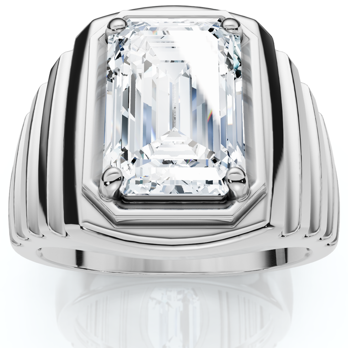 Men's Certified 4Ct Emerald Cut Diamond Ring Ridged Gold Band Lab Grown