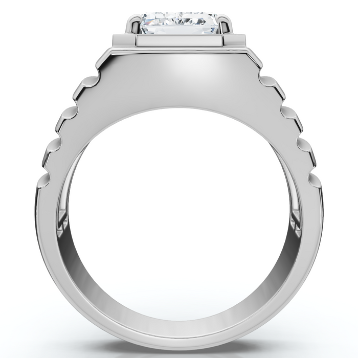 Men's Certified 4Ct Emerald Cut Diamond Ring Ridged Gold Band Lab Grown