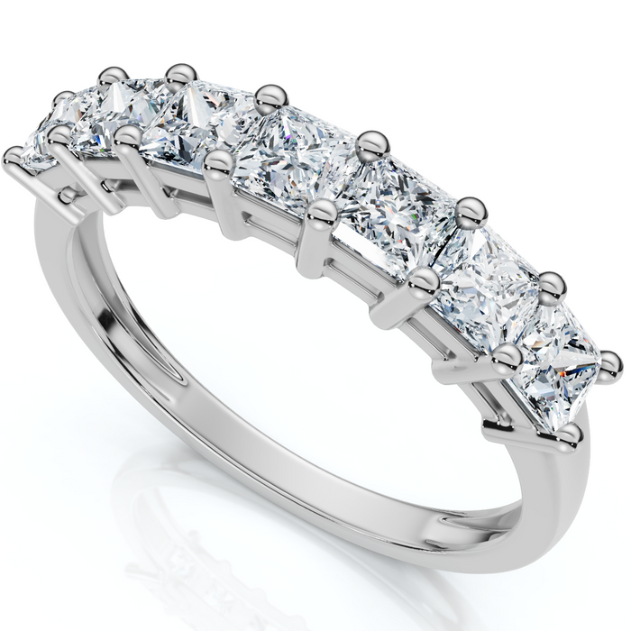 1Ct Princess Cut 7-Stone Diamond Wedding Ring Womens Band Gold Lab Grown