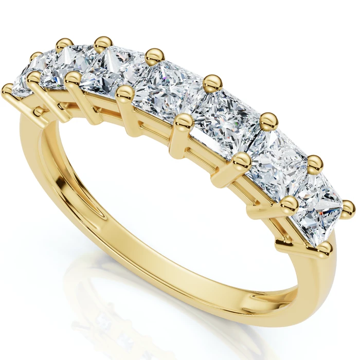 1Ct Princess Cut 7-Stone Diamond Wedding Ring Womens Band Gold Lab Grown