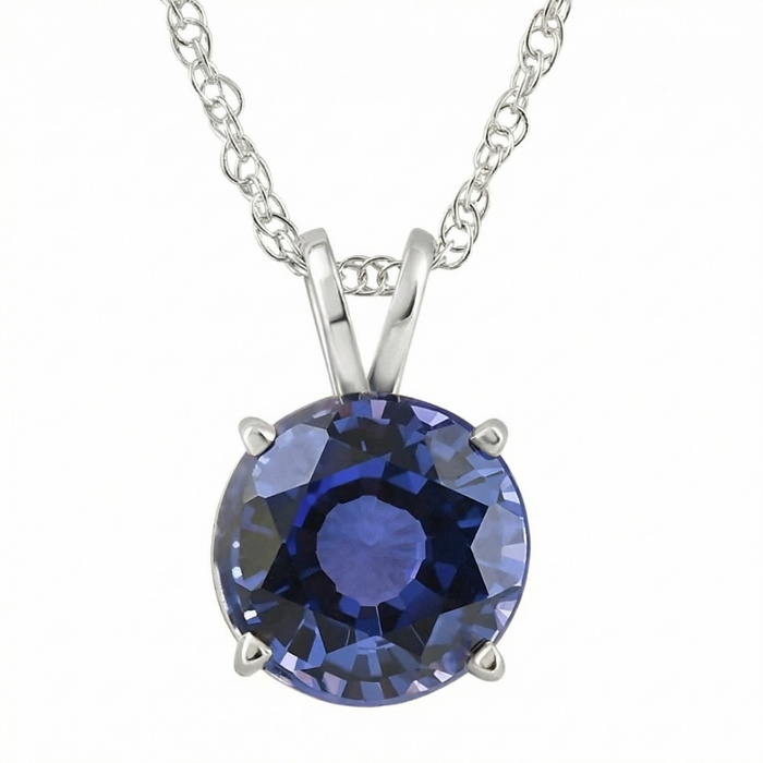 3.50Ct Round Blue Sapphire Solitaire Pendant 14k Gold Necklace Lab Grown 9MM