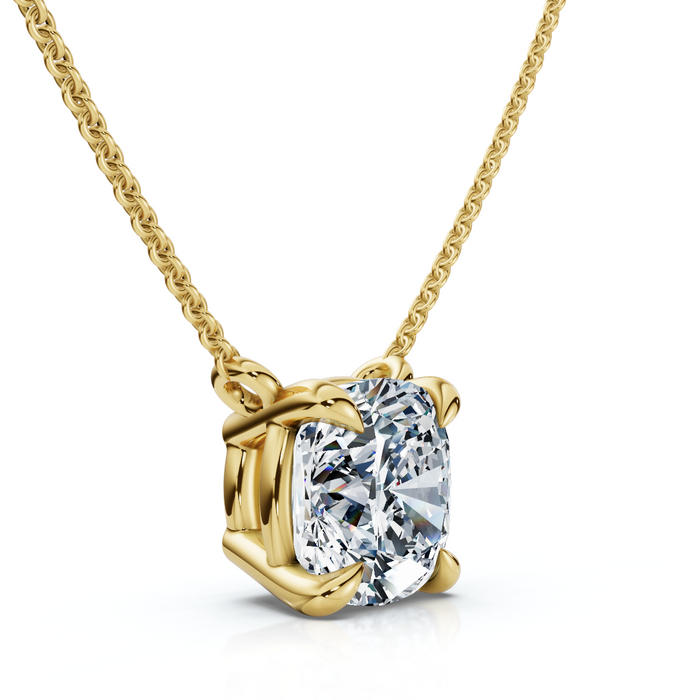 1Ct Cushion Solitaire Diamond Pendant 14k Gold 18" Necklace Lab Grown