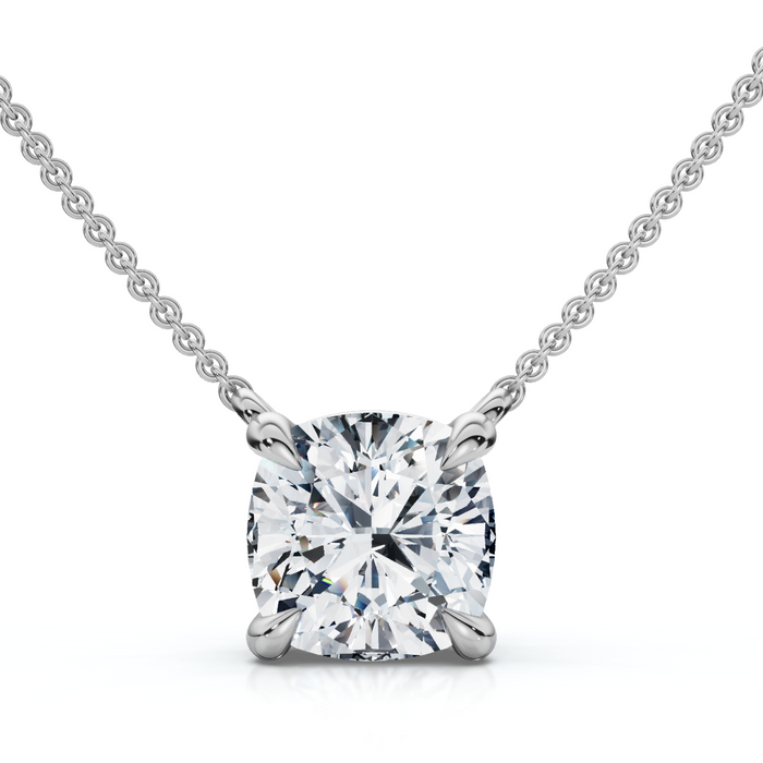 Certified 3Ct Cushion Solitaire Diamond Pendant 14k Gold 18" Necklace Lab Grown