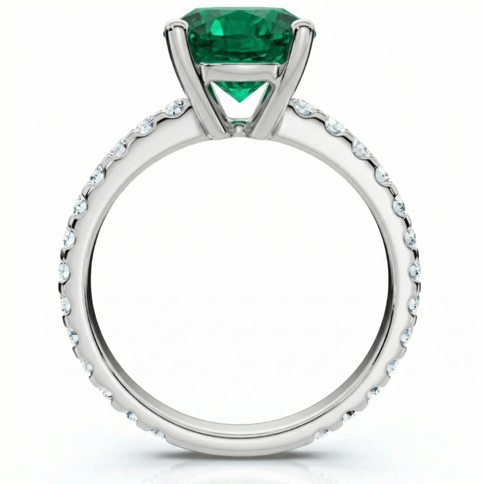 3.20Ct Emerald & Diamond Engagement Ring 14k Gold Lab Grown 9mm Center