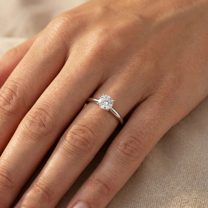 3/4Ct Solitaire Round Cut Lab Grown Diamond Engagement Ring 14k Gold