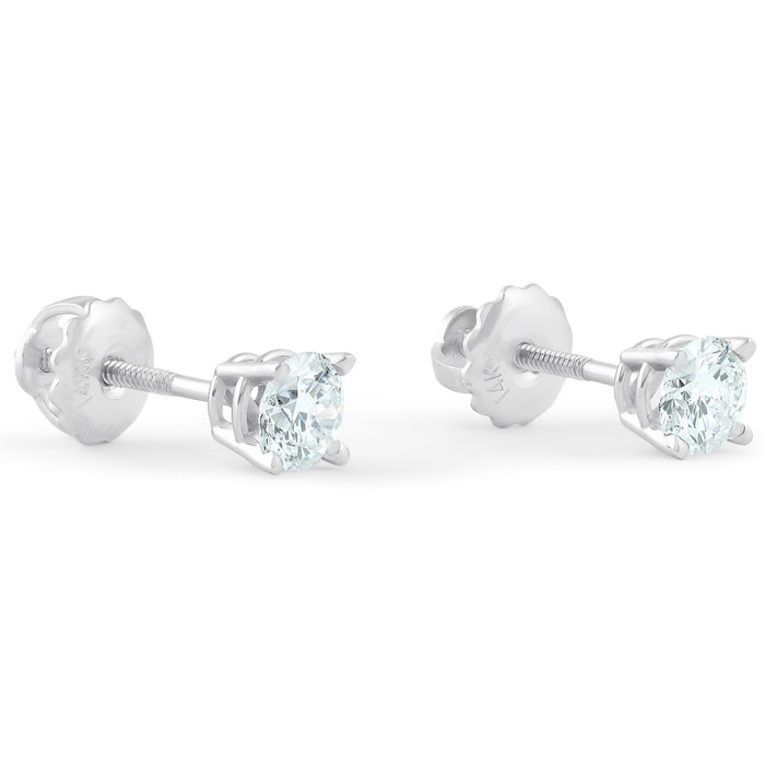 3/4 Ct Diamond Screw Back Studs 14k White Gold Lab Grown Eco Friendly