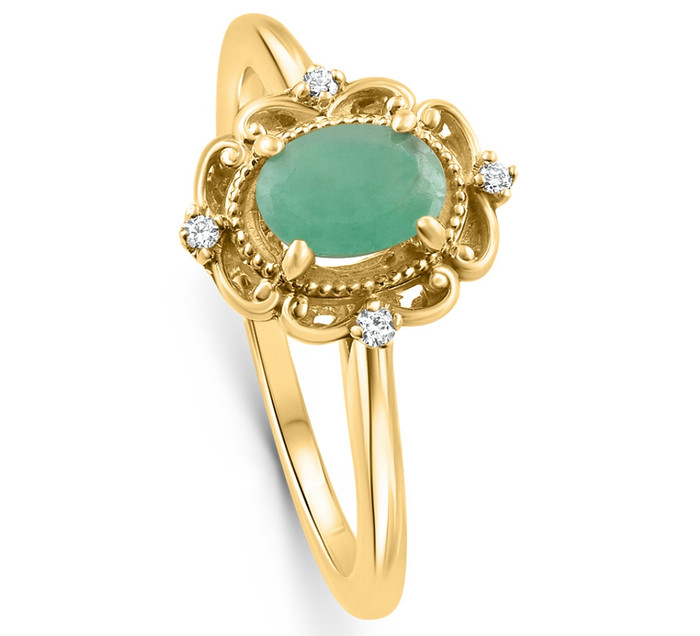 1/2Ct Oval Emerald & Lab Grown Diamond Ring 10k White Gold