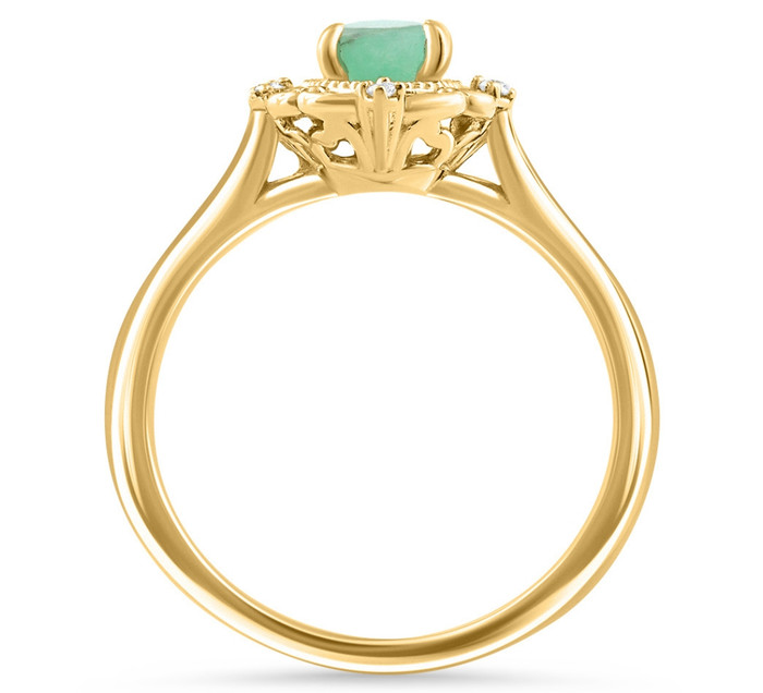 1/2Ct Oval Emerald & Lab Grown Diamond Ring 10k White Gold