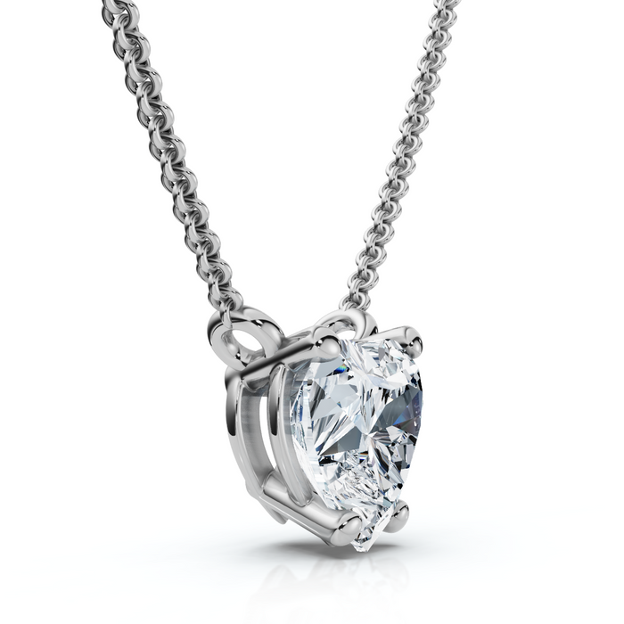 Certified 3Ct Heart Solitaire Diamond Pendant Necklace 14k Gold Lab Grown