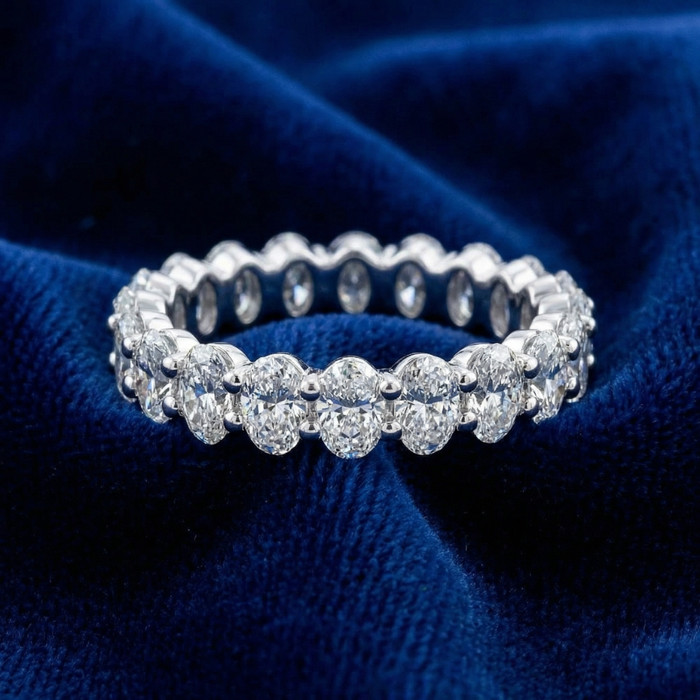 3Ct Oval Diamond Eternity Wedding Ring 14k Gold Lab Grown