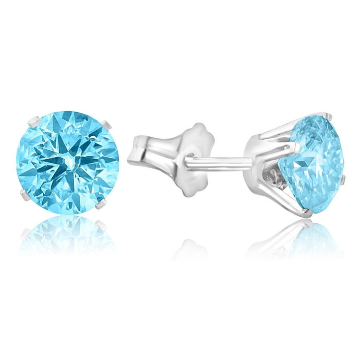 2ct Blue Moissanite Studs 14K White Gold Earrings