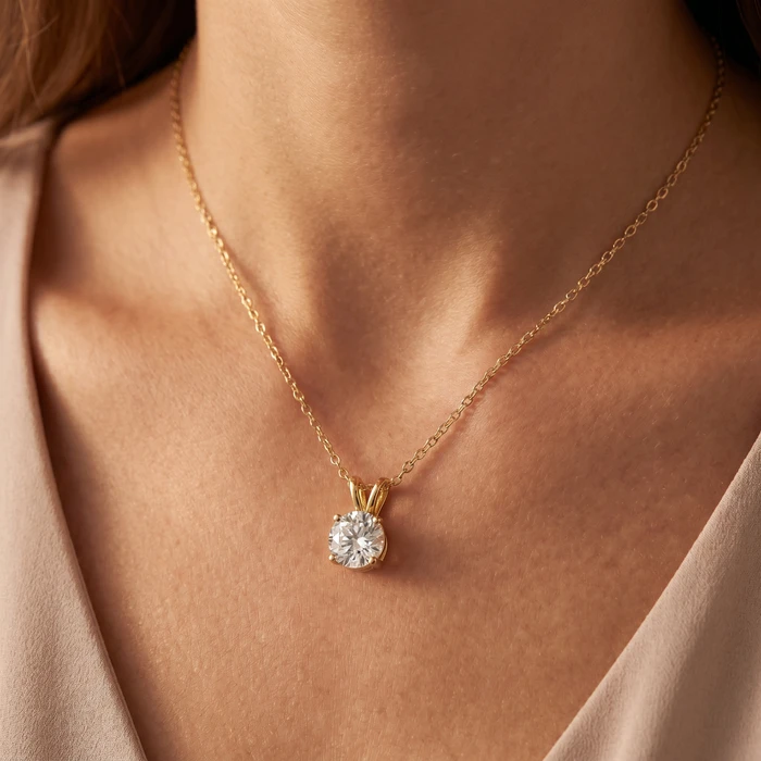 1 1/4Ct Lab Grown Solitaire Diamond Pendant Yellow Gold Necklace