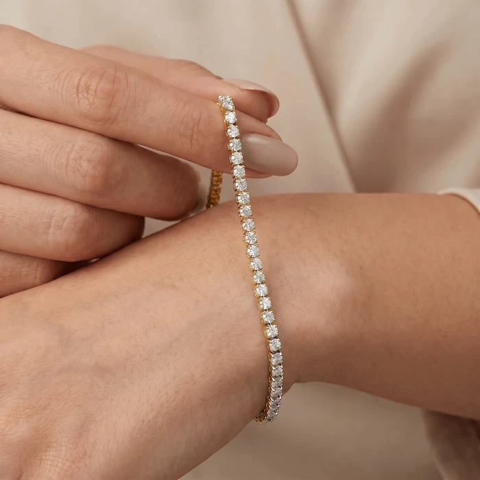 2 Ct Lab Grown Diamond Tennis Bracelet 7" 14k Yellow Gold