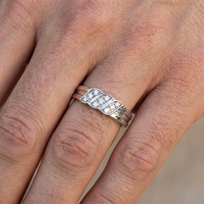 Men's Diamond Ring 14k Gold Wedding Ring 9-Stone Lab Grown
