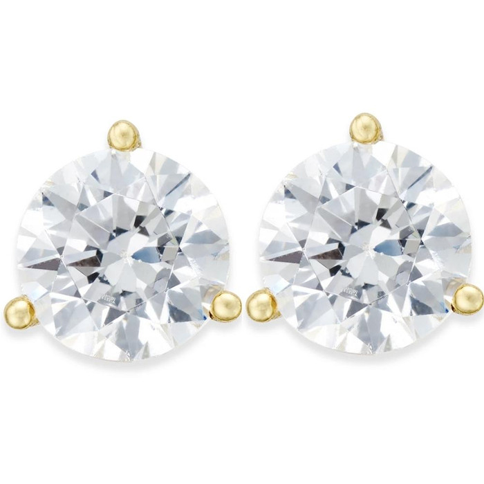 2 Ct TW Moissanite Martini 3-Prong Studs Available in White or Yellow Gold