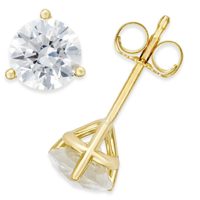 2 Ct TW Moissanite Martini 3-Prong Studs Available in White or Yellow Gold