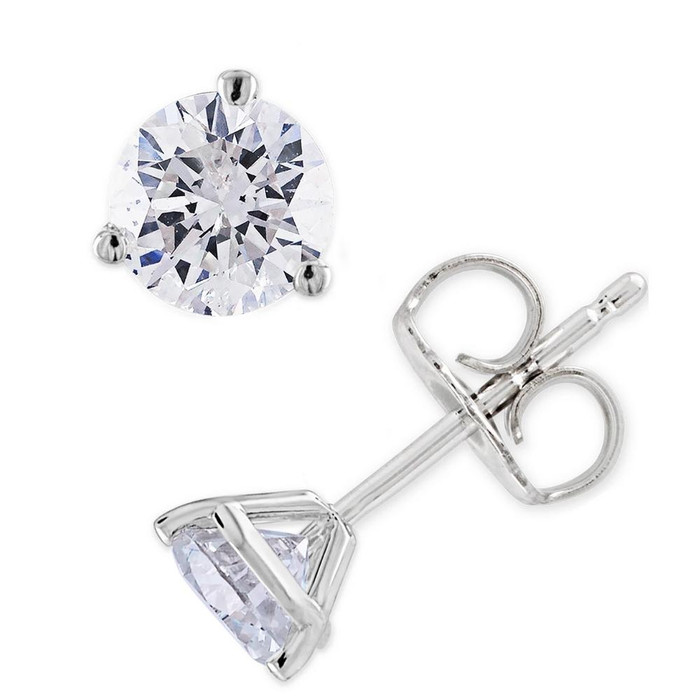 2 Ct TW Moissanite Martini 3-Prong Studs Available in White or Yellow Gold