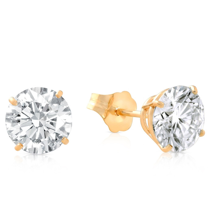 2 1/2 Ct TW (7mm) Round Moissanite Studs 14k Yellow Gold