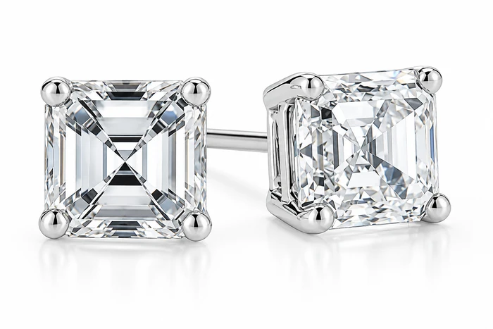 VS 1 1/4 Ct Asscher Cut Solitaire Moissanite Studs Womens Earrings White Gold