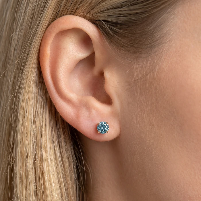 1/2ct Blue Lab Grown Diamond Studs 14K Yellow Gold Earrings