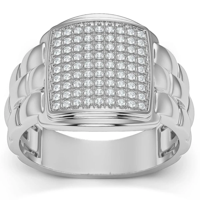 1/4Ct Pave Diamond Men's Wide Ring Lab Grown in White, Yellow, or Rose Gold