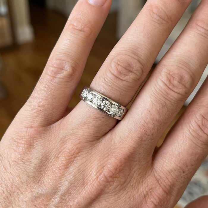 1Ct Diamond Channel Set Polished Wedding Band Mens Ring 14k White Gold Lab Grown