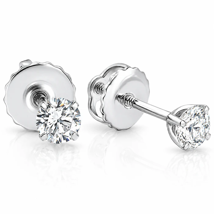 1/4 Ct Diamond Screw Back Studs 14k White Gold Lab Grown Eco Friendly
