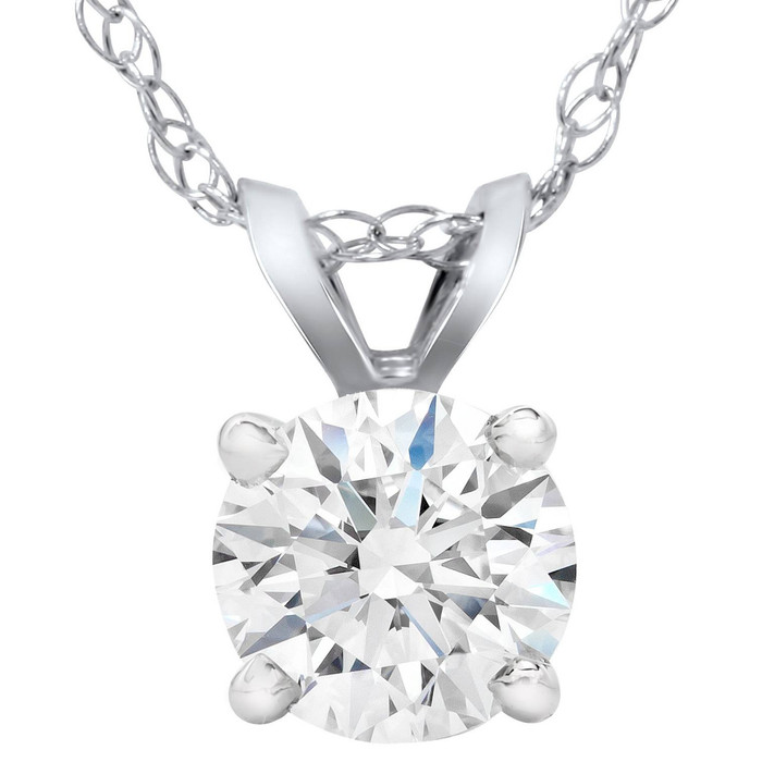 1 1/4ct Lab Grown Diamond Round Solitaire Pendant 14K White Gold Necklace