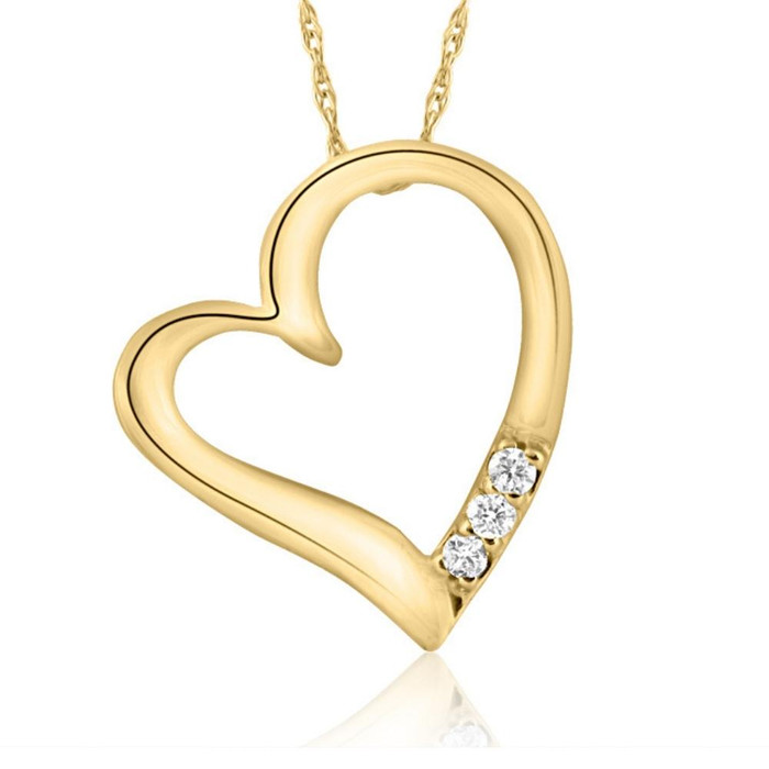 Diamond Pendant Heart Shape Necklace in White, Yellow, or Rose Gold Lab Grown