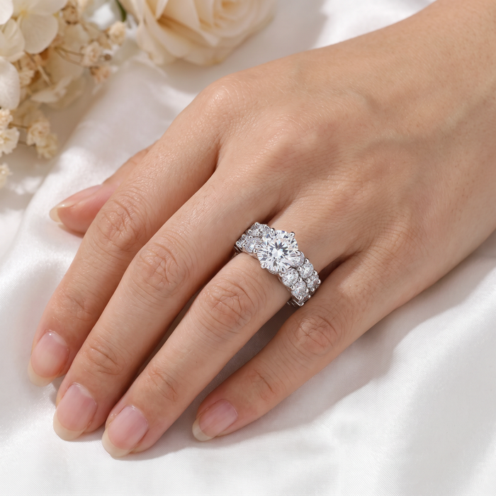 Certified 9Ct Diamond Eternity Engagement Wedding Ring Set 14k Gold Lab Grown