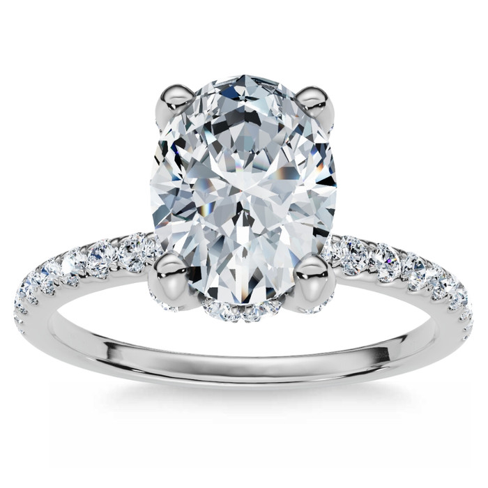 1 1/2Ct Oval Diamond Accents Engagement Ring White Yellow or Rose Gold Lab Grown