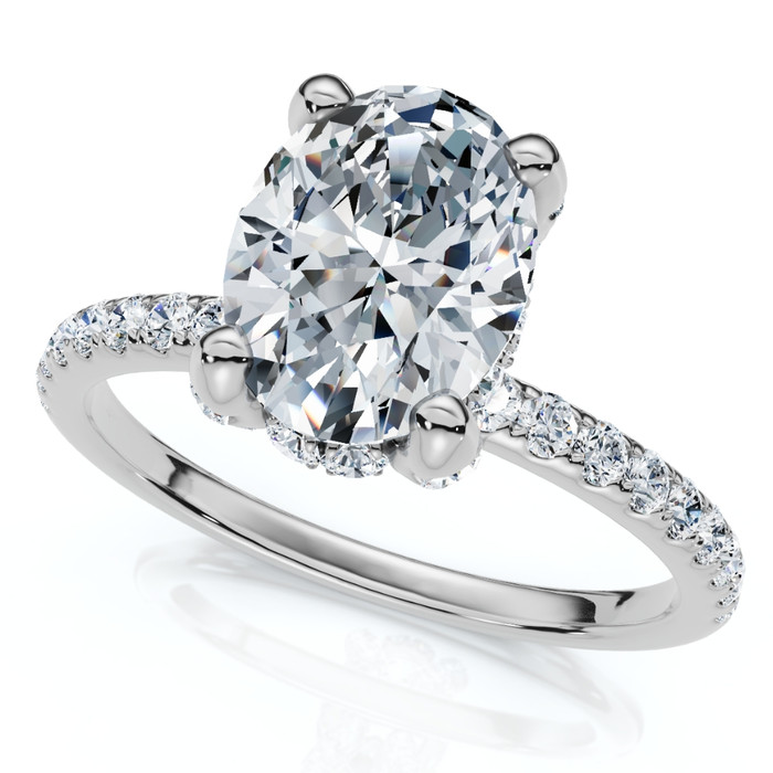 1 1/2Ct Oval Diamond Accents Engagement Ring White Yellow or Rose Gold Lab Grown