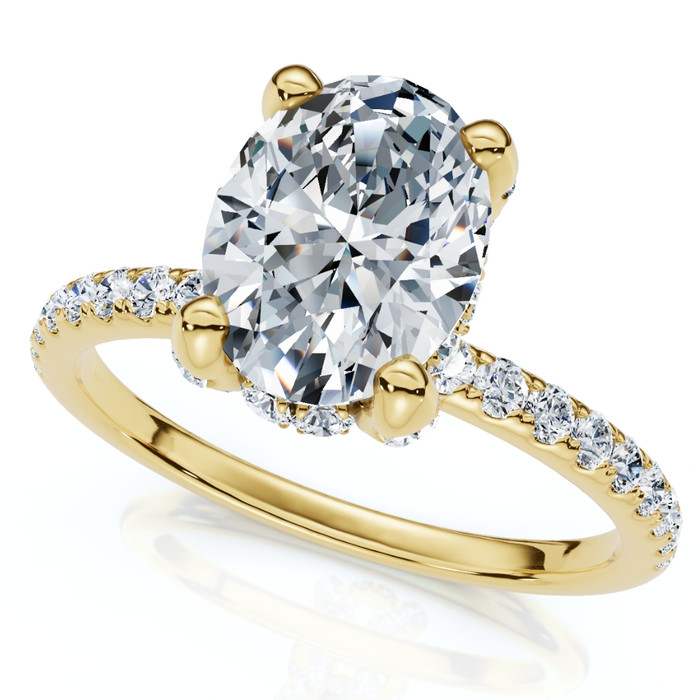 1 1/2Ct Oval Diamond Accents Engagement Ring White Yellow or Rose Gold Lab Grown