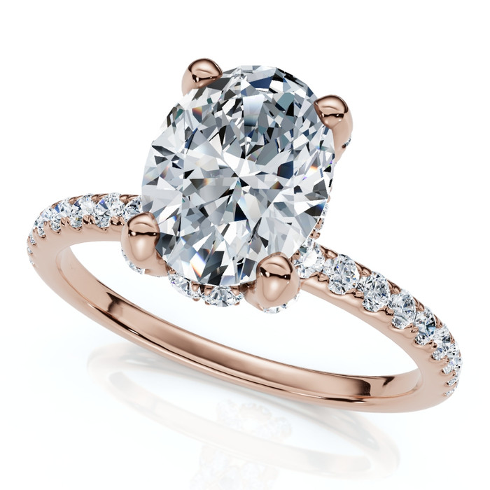 1 1/2Ct Oval Diamond Accents Engagement Ring White Yellow or Rose Gold Lab Grown