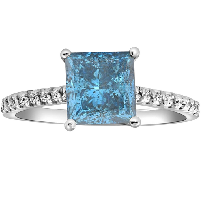 3Ct Blue Princess Cut Diamond Engagement Ring in 14k White Gold