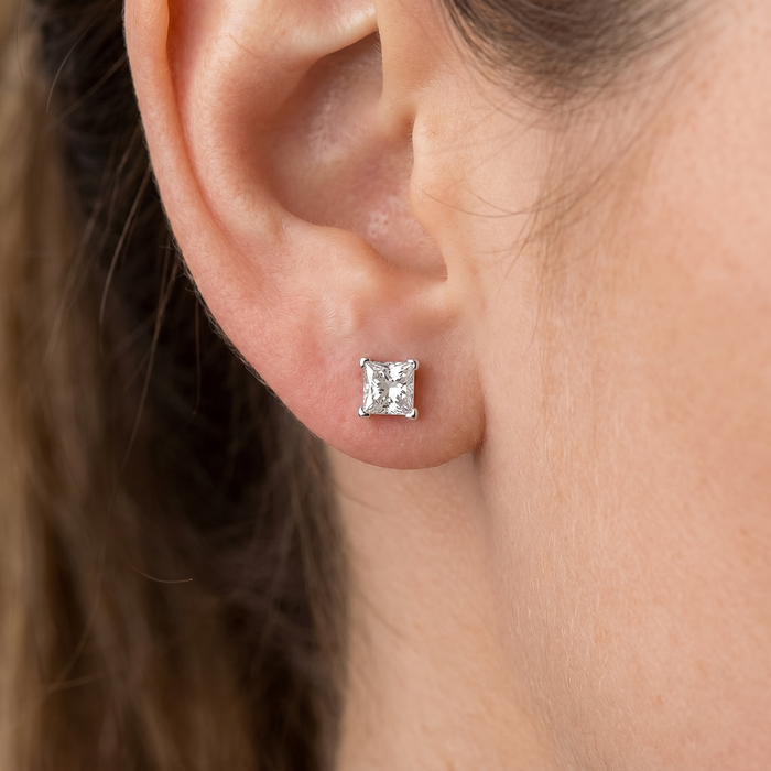 1ct Princess Cut Lab Grown Diamond Studs 14K White Gold