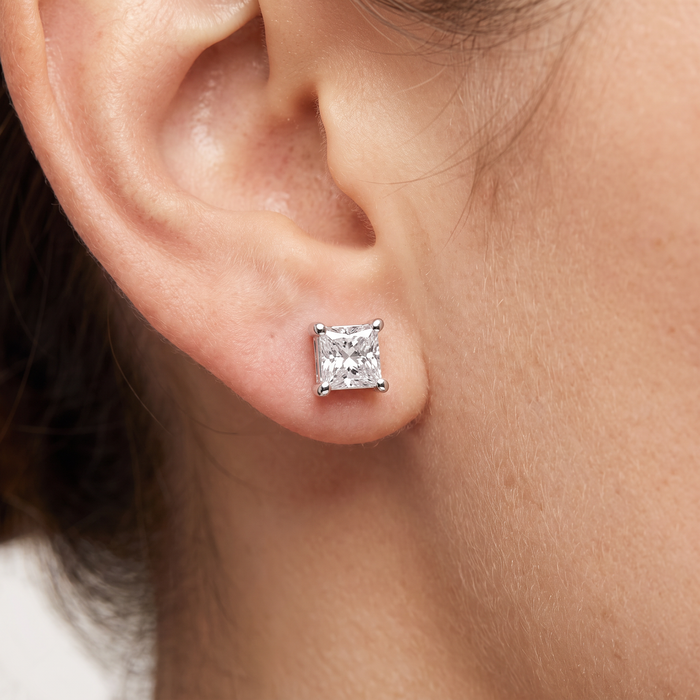 1 1/4Ct Princess Cut Diamond Studs in 14k White or Yellow Gold Lab Grown