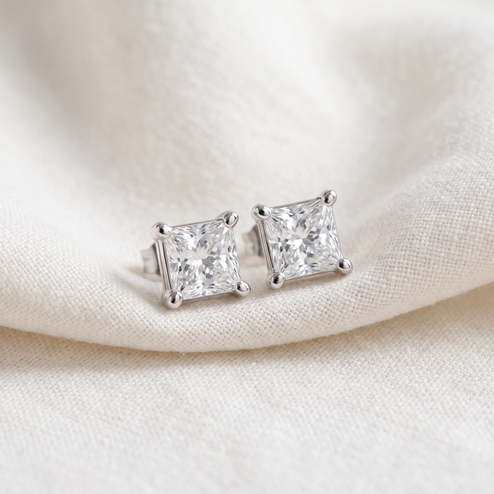 1 1/4Ct Princess Cut Diamond Studs in 14k White or Yellow Gold Lab Grown