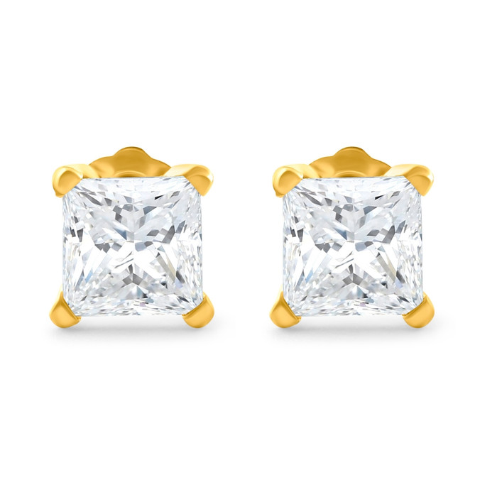 1 1/4Ct Princess Cut Diamond Studs in 14k White or Yellow Gold Lab Grown
