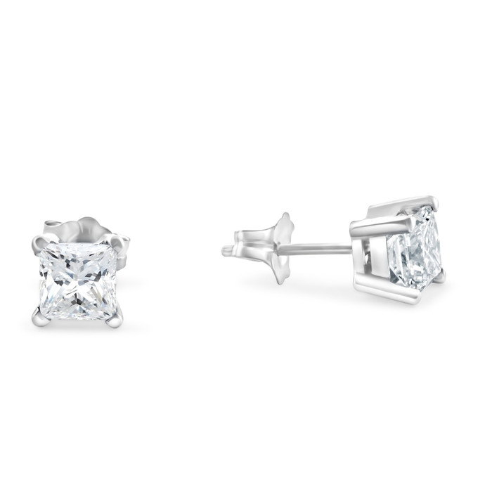 1 1/4Ct Princess Cut Diamond Studs in 14k White or Yellow Gold Lab Grown