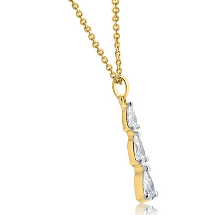 1/2Ct Pear Shape Diamond Three Stone Pendant Yellow Gold Necklace Lab Grown